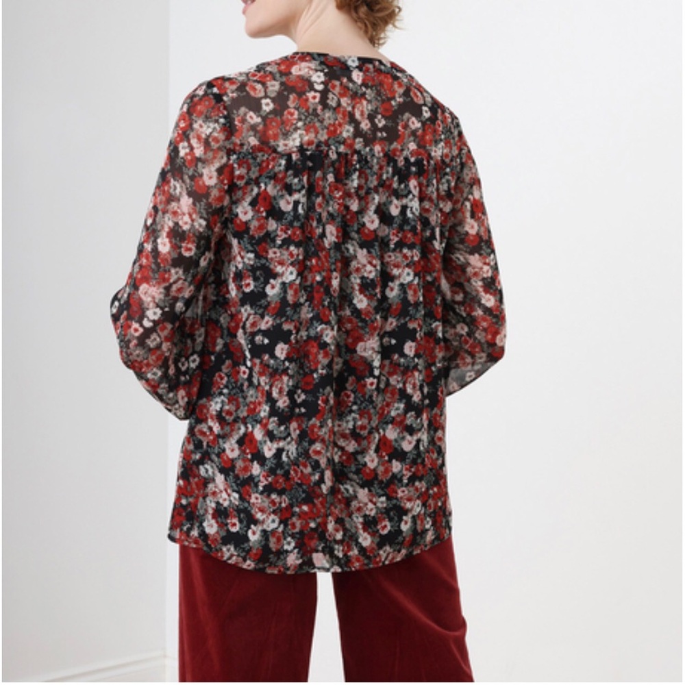 Cleo Black and Red Floral chiffon Blouse